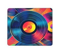 Tappetino per mouse colorato Viny con CD e dischi musicali, con bordi cuciti, base in gomma antiscivolo, tappetino per mouse per PC portatile, 26 x 21 cm