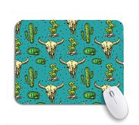 Tappetino per Mouse Colorful America Beautiful Cactus And Skull of Cow Green Tappetino Mouse Facile da Pulire Portatile Mousepad Forma Rettangolare, per Gioco, Gaming Mouse, 25 x 30cm