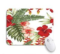 Tappetino per Mouse Colorful Hawaiian Flowers And Plants Green Summer Tropical Tappetino Mouse Pad Confortevole Facile da Pulire Sottomano, per Ufficio, Casa, 25 x 30cm