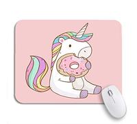 Tappetino Per Mouse Colorful Party Cute Cartoon Uni-Corn Eating Tasty Donuts Pink Tappetino Mouse Pad Portatile Antipolvere Tappetino Per Il Mouse Antiscivolo, Per Casa, Gioco, 25 x 30cm