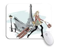 Tappetino Per Mouse Colorful Travel Models Luggage In Sketch And Paris City Tappetino Mouse Portatile Base Antiscivolo In Gomma Mousepad Forma Rettangolare, Per Scrivania, Laptop, 25 x 30cm