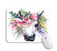 Tappetino per Mouse Colorful Watercolor Uni-Corn White Horse in Flower Wreath Pink Tappetini Mouse Confortevole Mousepad Forma Rettangolare, per Gaming Mouse, Gioco, 25 x 30cm
