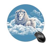 Tappetino per mouse con agnello con leone sulle nuvole, tappetino per mouse rotondo divertente tappetino per mouse in gomma antiscivolo, accessori da scrivania per computer portatile, 19 x 20 cm, per