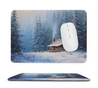 Tappetino per mouse con baita di tronchi in una foresta innevata, tappetino per mouse per computer da ufficio per scrivania e laptop, con base in gomma antiscivolo, tappetino per mouse da gioco