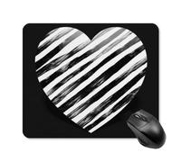 Tappetino per mouse con base in gomma antiscivolo, a righe bianche e nere, a forma di cuore, con bordo cucito, tappetino per mouse da scrivania, tappetino per mouse wireless da gioco, per computer