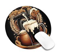 Tappetino per mouse con birra, design autunnale con boccale di birra marrone e rubinetto, in gomma antiscivolo, lavabile, tappetino per mouse da gioco per casa e ufficio, computer portatile, rotondo
