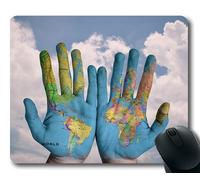 (Tappetino per mouse con blocco di precisione) Mani Mappa del mondo Globale Terra Globo blu Mouse per mouse da gioco creativo per mac o computer