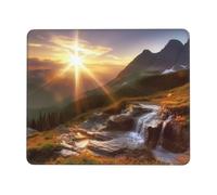 Tappetino per mouse con bordo cucito, comodo, impermeabile, antiscivolo, tappetino per mouse da gioco, con paesaggio di montagna e alba, quadrato, lavabile, per ufficio, casa, laptop, 20 x 24 cm
