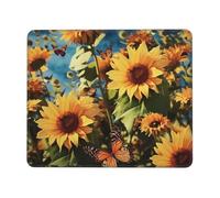 Tappetino per mouse con bordo cucito, comodo, impermeabile, antiscivolo, tappetino per mouse da gioco, girasoli e farfalle, tappetino quadrato per mouse lavabile, per ufficio, casa, laptop, 20,1 x