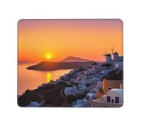 Tappetino per mouse con bordo cucito, comodo, tappetino per mouse impermeabile, antiscivolo, tappetino per mouse da gioco, isola grecia, tramonto, paesaggio, quadrato, tappetino per mouse lavabile
