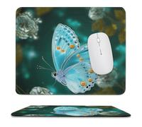 Tappetino per mouse con bordo cucito con farfalla azzurra | Tappetino per mouse portatile con base in gomma antiscivolo, motivo farfalle, colore azzurro, per casa, ufficio, scrivania