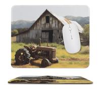Tappetino per mouse con bordo cucito vecchio fienile e trattore in legno | Tappetino per mouse portatile con base in gomma antiscivolo, per casa, ufficio, scrivania