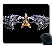 (Tappetino per mouse con bordo di precisione) Emblema Simbolo Aquila Stella Uccello Argento Oro Gaming tappetino per mouse per mac o computer