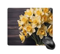 Tappetino per mouse con bouquet di narcisi con bordo cucito, tappetino per mouse di alta qualità, in tessuto lavabile, antiscivolo, design perfetto per giochi, laptop, lavoro in ufficio
