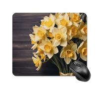 Tappetino per mouse con bouquet di narcisi con bordo cucito, tappetino per mouse di alta qualità, in tessuto lavabile, antiscivolo, design perfetto per giochi, laptop, lavoro in ufficio