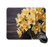 Tappetino per mouse con bouquet di narcisi con bordo cucito, tappetino per mouse di alta qualità, in tessuto lavabile, antiscivolo, design perfetto per giochi, laptop, lavoro in ufficio