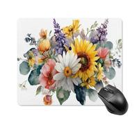 Tappetino per mouse con bouquet floreale ad acquerello, lavanda e girasoli, tappetino per mouse per computer da ufficio, per scrivania e laptop, con base in gomma antiscivolo, tappetino per mouse da
