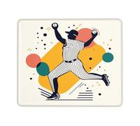 Tappetino per mouse con brocca da baseball dinamico, design bianco e nero con elementi retrò colorati, perfetto per gli amanti dello sport in qualsiasi stagione, tappetino per mouse antiscivolo per