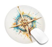 Tappetino per mouse con bussola a stella nautica, decorazione nautica blu e oro, perfetto per l'estate e i viaggi, per casa e ufficio, elegante tappetino per mouse antiscivolo per uso desktop, rotondo