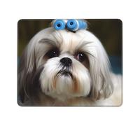 Tappetino per mouse con cane Shih Tzu con bordo cucito, personalizzato Premium testurizzato tappetino per mouse per computer con base in gomma antiscivolo, tappetino per mouse da gioco impermeabile