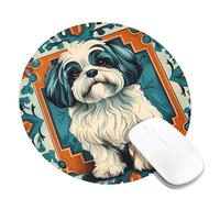 Tappetino per mouse con cane Shih Tzu, design floreale colorato, tappetino da scrivania con bordo cucito, antiscivolo, lavabile, per casa e ufficio, decorazione a tema animale carino rotondo 20,3 x