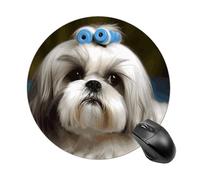 Tappetino per mouse con cane Shih Tzu, divertente, rotondo, in gomma antiscivolo, accessori da scrivania, 19 x 20 cm, per ufficio e uso domestico