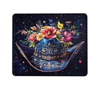 Tappetino per mouse con cappello da cowboy floreale, design floreale blu vivace, decorazione estiva, stile country chic, perfetto per uso domestico e ufficio, tappetino per mouse da gioco in gomma