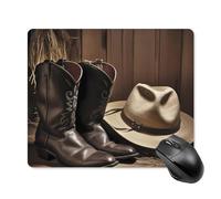Tappetino per mouse con cappello nero e stivali da cowboy, con bordo cucito, panno lavabile, antiscivolo, design perfetto per giochi, laptop, lavoro in ufficio