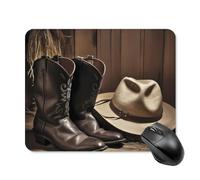Tappetino per mouse con cappello nero e stivali da cowboy, con bordo cucito, panno lavabile, antiscivolo, design perfetto per giochi, laptop, lavoro in ufficio