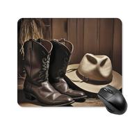 Tappetino per mouse con cappello nero e stivali da cowboy, con bordo cucito, panno lavabile, antiscivolo, design perfetto per giochi, laptop, lavoro in ufficio