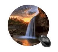 Tappetino per mouse con cascata al tramonto, divertente, rotondo, in gomma antiscivolo, accessorio da scrivania per computer portatile, 19 x 20 cm, per ufficio e uso domestico