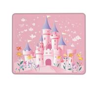 Tappetino per mouse con castello dei cartoni animati e fiori colorati, con bordi cuciti, base in gomma antiscivolo, tappetino per mouse per PC portatile, 26 x 21 cm