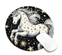 Tappetino per mouse con cavallo magico, oro bianco scintillante design fantasy antiscivolo tappetino per mouse da gioco per bambini, decorazione per la casa e l'ufficio, rotondo, 20 x 20 cm