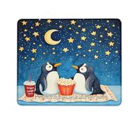 Tappetino per mouse con coppia di pinguini, motivo cielo stellato con comodi pinguini, antiscivolo, lavabile, per casa e ufficio, spazio giochi e lavoro, quadrato, 20,3 x 25,4 cm