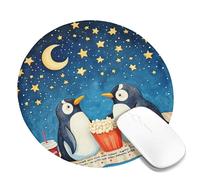 Tappetino per mouse con coppia di pinguini, motivo cielo stellato con simpatici pinguini, tappetino per mouse antiscivolo lavabile per casa e ufficio, gioco e spazio di lavoro, rotondo, 20 x 20 cm