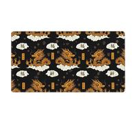 Tappetino per mouse con cuciture e base in gomma antiscivolo, tappetino per mouse da gioco per laptop, ufficio e casa, compatibile con il totem giapponese del drago cinese dorato del fuoco scuro, nero