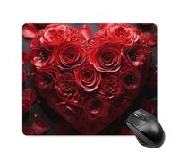 Tappetino per mouse con cuore e rosa rossa con bordo cucito, tappetino per mouse di alta qualità, panno lavabile, tappetino per mouse in gomma antiscivolo, design perfetto per giochi, laptop, lavoro