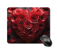 Tappetino per mouse con cuore e rosa rossa con bordo cucito, tappetino per mouse di alta qualità, panno lavabile, tappetino per mouse in gomma antiscivolo, design perfetto per giochi, laptop, lavoro
