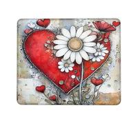 Tappetino per mouse con cuore floreale rosso, romantico tappetino per mouse antiscivolo, lavabile, per casa e ufficio, quadrato, 20,3 x 25,4 cm