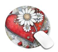 Tappetino per mouse con cuore floreale rosso, romantico tappetino per mouse antiscivolo, tappetino da gioco lavabile, per uso domestico e ufficio, rotondo, 20 x 20 cm