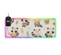 Tappetino per mouse con disegno di procione in stile cartone animato, con filo di ricarica, grande, 89,9 x 40 cm, tappetino per mouse e tastiera