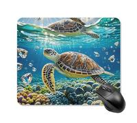 Tappetino per mouse con disegno di tartarughe marine con bordo cucito, tappetino per mouse di alta qualità, lavabile, antiscivolo, in gomma, design perfetto per giochi, laptop, lavoro in ufficio