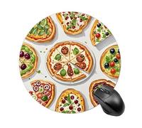 Tappetino per mouse con diverse pizze, rotondo, antiscivolo, impermeabile, con base in gomma, carino, per lavoro, ufficio, casa, gioco, laptop, uomini e donne, di piccole dimensioni, 7,8 x 7,8 pollici