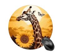 Tappetino per mouse con divertente giraffa e girasole, rotondo, base in gomma, piccolo tappetino per mouse o ufficio e casa