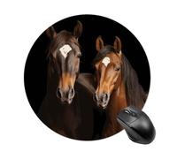 Tappetino per mouse con due cavalli in piedi su sfondo nero, divertente tappetino per mouse rotondo in gomma antiscivolo, accessori da scrivania per computer portatile, 19 x 20 cm, per ufficio e uso