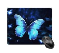 Tappetino per mouse con farfalla blu con bordo cucito, panno lavabile, antiscivolo, design perfetto per giochi, laptop, lavoro in ufficio