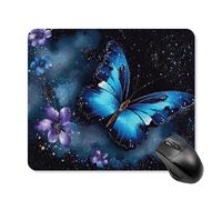 Tappetino per mouse con farfalla blu galassia con bordo cucito, panno lavabile, tappetino per mouse in gomma antiscivolo, design perfetto per giochi, laptop, lavoro in ufficio