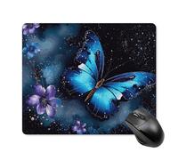 Tappetino per mouse con farfalla blu galassia con bordo cucito, panno lavabile, tappetino per mouse in gomma antiscivolo, design perfetto per giochi, laptop, lavoro in ufficio
