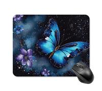 Tappetino per mouse con farfalla blu galassia con bordo cucito, panno lavabile, tappetino per mouse in gomma antiscivolo, design perfetto per giochi, laptop, lavoro in ufficio