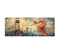 Tappetino per mouse con faro e cavalluccio marino, grande base in gomma antiscivolo estesa con bordi cuciti, tappetino per mouse da gioco per PC desktop grande tappetino per mouse 30 x 80 cm